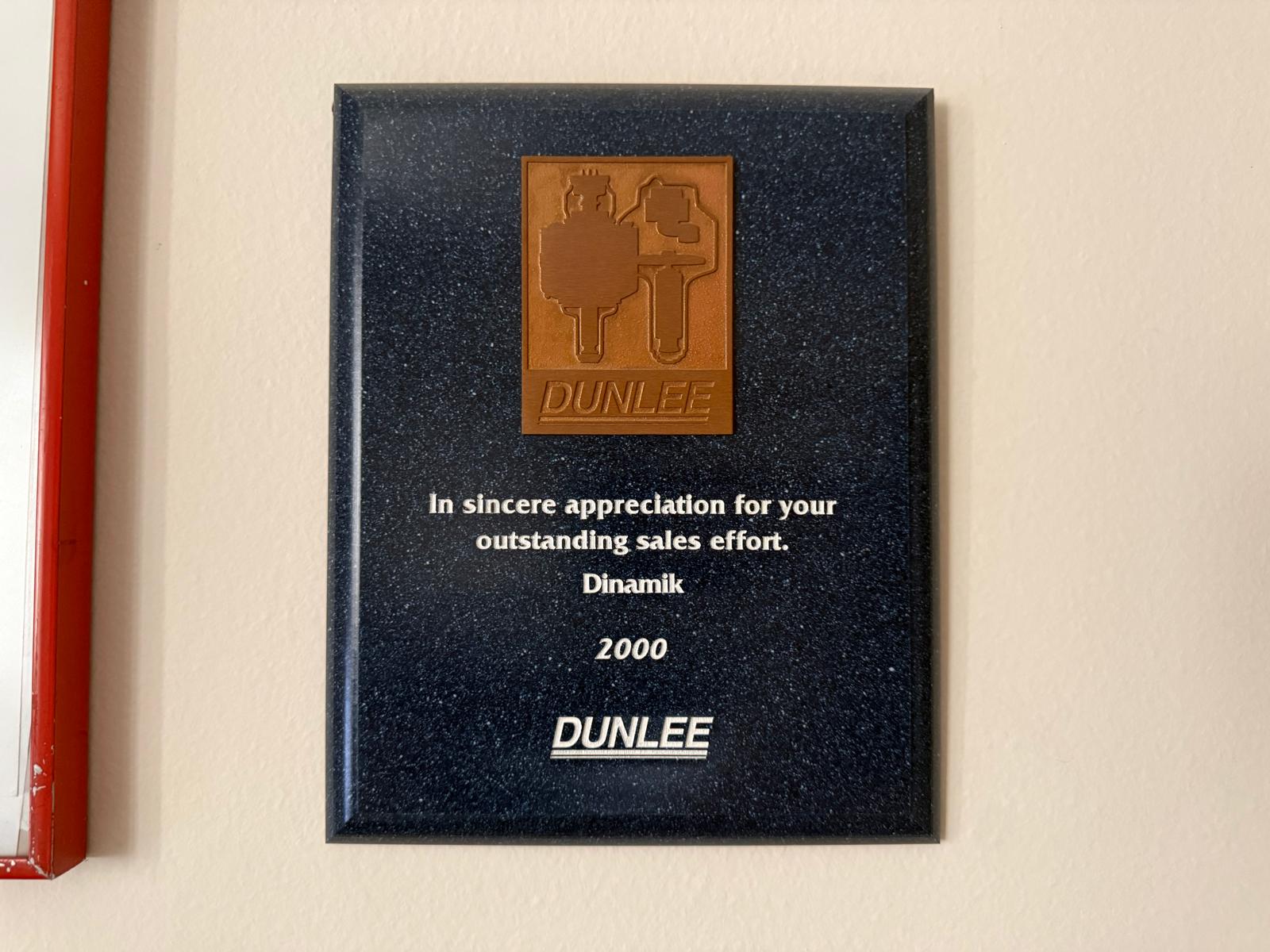 Dunlee Corporation Takdir Belgesi
